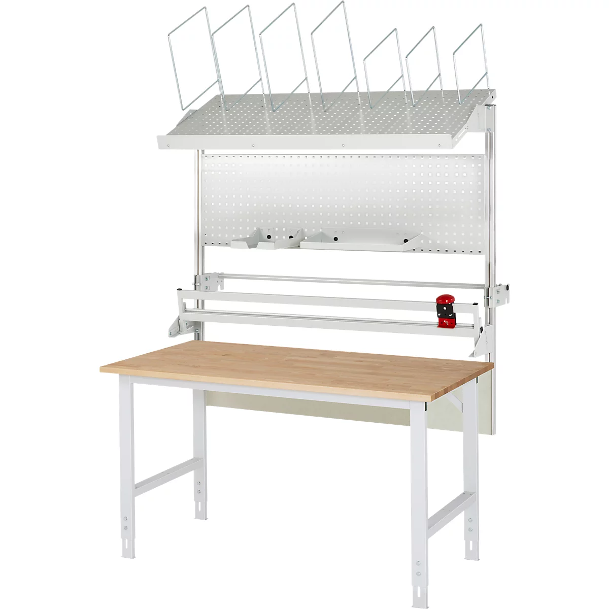 Rau Packtischsystem 05 Arbeitstisch-Serie Tom, B 2000 x T 800 x H 760-1080 mm, Buche-Massivholzplatte, bis 500 kg