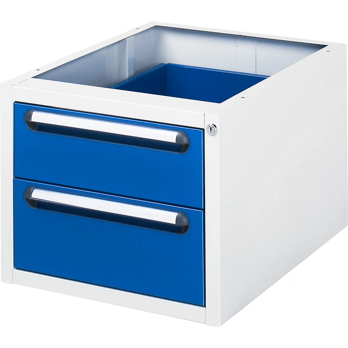 Rau Roll-Container für höhenverstellbare Arbeitstische Jerry, Tom, Serie E, Adlatus, 2 Schubladen, B 480 x T 600 x H 540 mm, lichtgrau/enzianblau