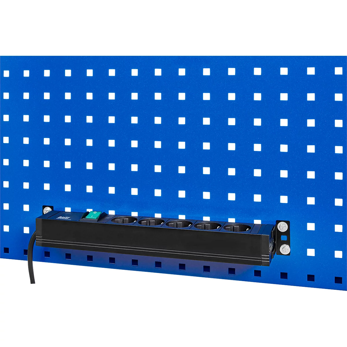 Rau stekkerdoos voor in hoogte verstelbare werkpleksystemen Series E, 5x contactdoos, verlichte aan/uit-schakelaar, 2m kabel