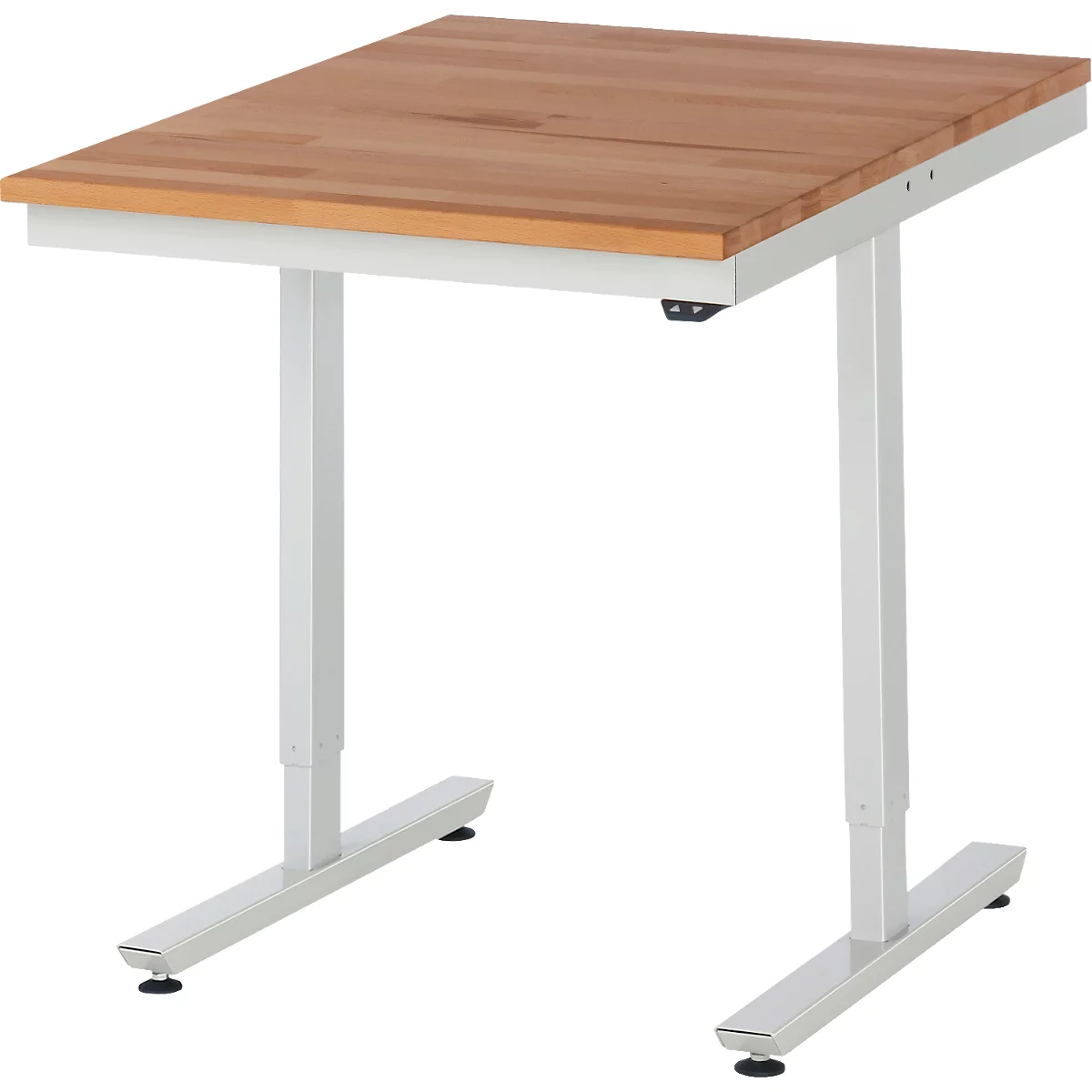 Rau Table de travail Adlatus, réglage électrique de la hauteur, plateau en bois massif huilé de 25 mm, jusqu'à 150 kg, L 2000 x P 800 x H 720-1120 mm, hêtre/gris clair
