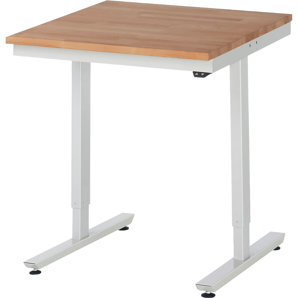 Rau Table de travail Adlatus, réglage électrique de la hauteur, plateau en bois massif huilé de 25 mm, jusqu'à 150 kg, L 750 x P 800 x H 720-1120 mm, hêtre/gris clair