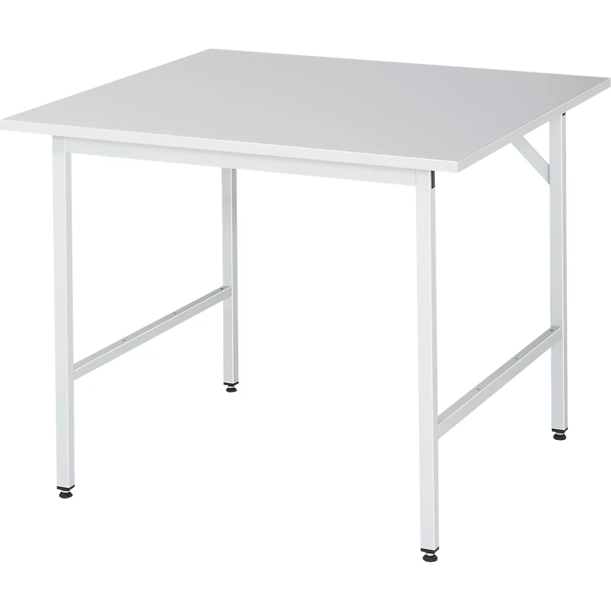 Rau Table de travail ESD Jerry, réglable en hauteur manuellement, plateau en aggloméré 28 mm avec revêtement mélaminé, jusqu'à 300 kg, L 1000 x P 1000 x H 800-850 mm, gris clair