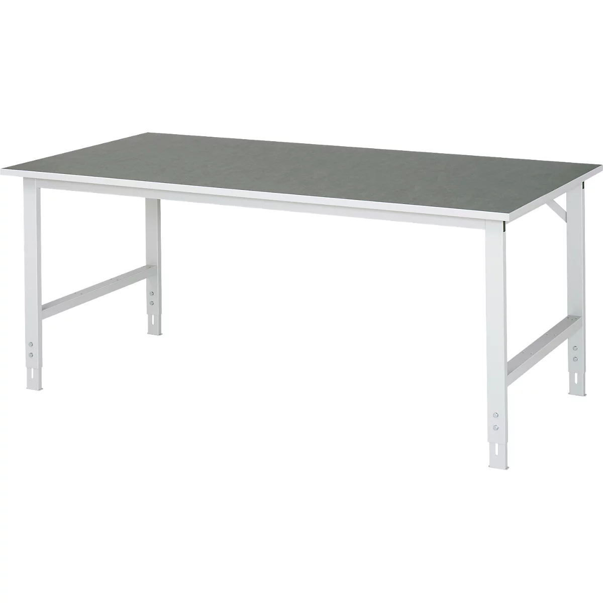 Rau Table de travail Tom, hauteur réglable manuellement, plateau en aggloméré de 25 mm recouvert de linoléum, jusqu'à 500 kg, L 2000 x P 1000 x H 760-1080 mm, gris clair/gris clair