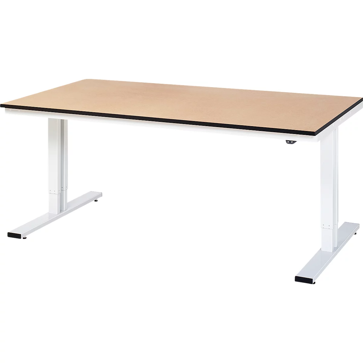 Rau werktafel Adlatus, elektrisch in hoogte verstelbaar, 22 mm MDF-plaat, tot 300 kg, B 2000 x D 1000 x H 720-1120 mm, bruin/lichtgrijs