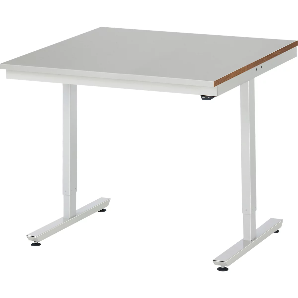 Rau werktafel Adlatus, elektrisch in hoogte verstelbaar, 25 mm MDF blad, roestvrij stalen bekleding, tot 150 kg, B 1000 x D 800 x H 720-1120 mm, zilver/lichtgrijs