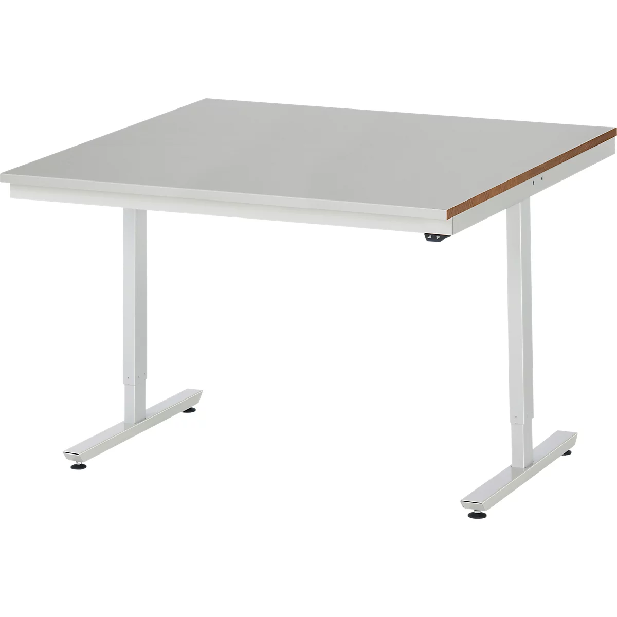 Rau werktafel Adlatus, elektrisch in hoogte verstelbaar, 25 mm MDF blad, roestvrij stalen bekleding, tot 150 kg, B 1250 x D 1000 x H 720-1120 mm, zilver/grijs