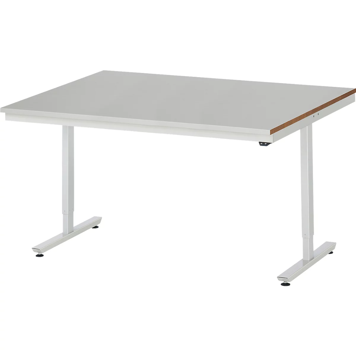 Rau werktafel Adlatus, elektrisch in hoogte verstelbaar, 25 mm MDF blad, roestvrij stalen bekleding, tot 150 kg, B 1500 x D 1000 x H 720-1120 mm, zilver/lichtgrijs