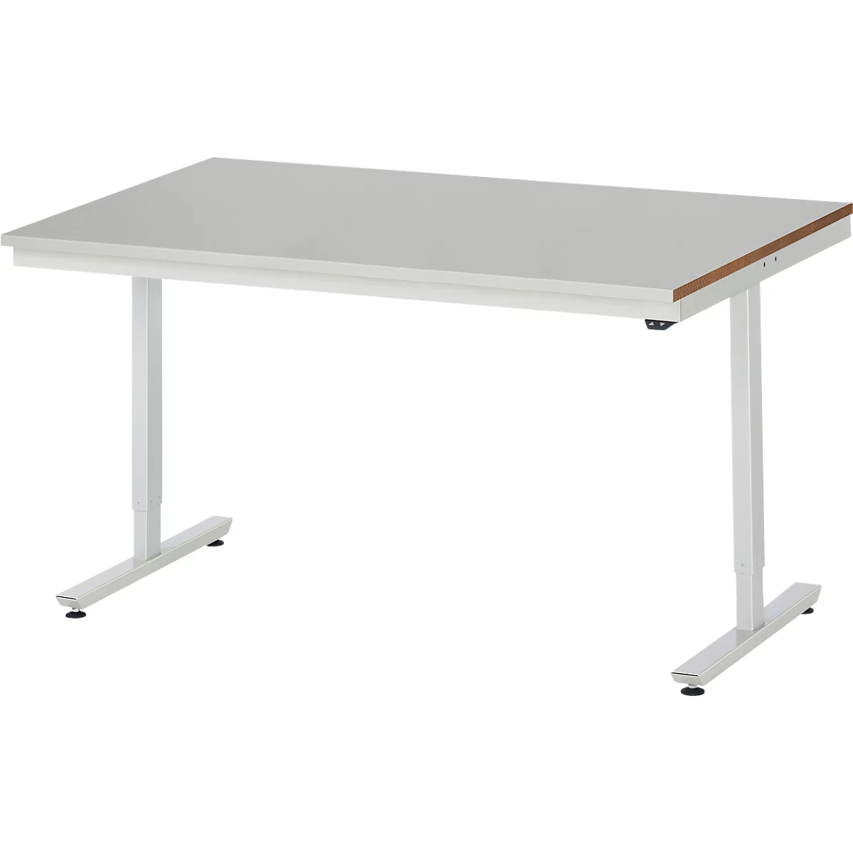 Rau werktafel Adlatus, elektrisch in hoogte verstelbaar, 25 mm MDF blad, roestvrij stalen bekleding, tot 150 kg, B 1500 x D 800 x H 720-1120 mm, zilver/lichtgrijs