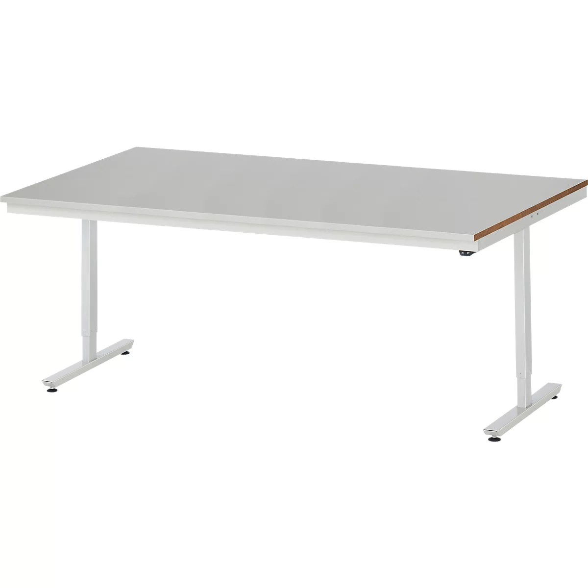 Rau werktafel Adlatus, elektrisch in hoogte verstelbaar, 25 mm MDF blad, roestvrij stalen bekleding, tot 150 kg, B 2000 x D 1000 x H 720-1120 mm, zilver/lichtgrijs