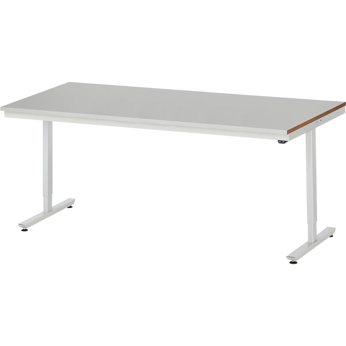 Rau werktafel Adlatus, elektrisch in hoogte verstelbaar, 25 mm MDF blad, roestvrij stalen bekleding, tot 150 kg, B 2000 x D 800 x H 720-1120 mm, zilver/lichtgrijs