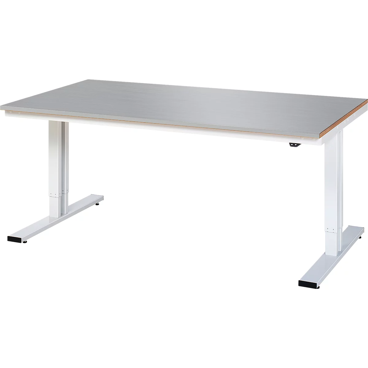 Rau werktafel Adlatus, elektrisch in hoogte verstelbaar, 25 mm MDF-plaat met roestvrijstalen coating, tot 300 kg, B 2000 x D 1000 x H 720-1120 mm, zilver/lichtgrijs