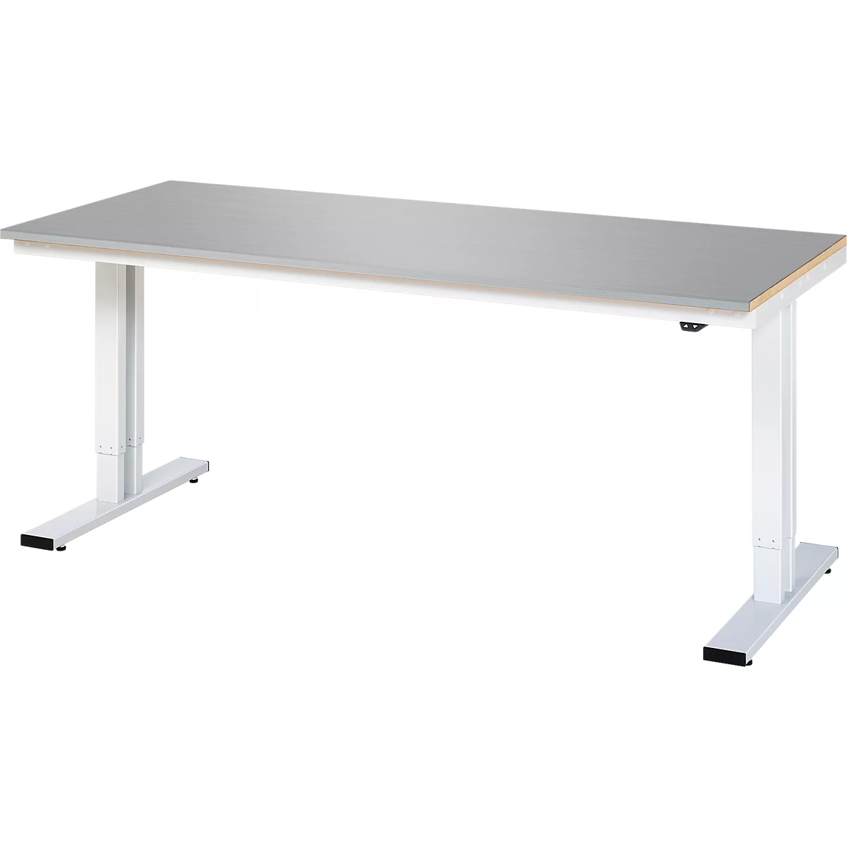 Rau werktafel Adlatus, elektrisch in hoogte verstelbaar, 25 mm MDF-plaat met roestvrijstalen coating, tot 300 kg, B 2000 x D 800 x H 720-1120 mm, zilver/lichtgrijs