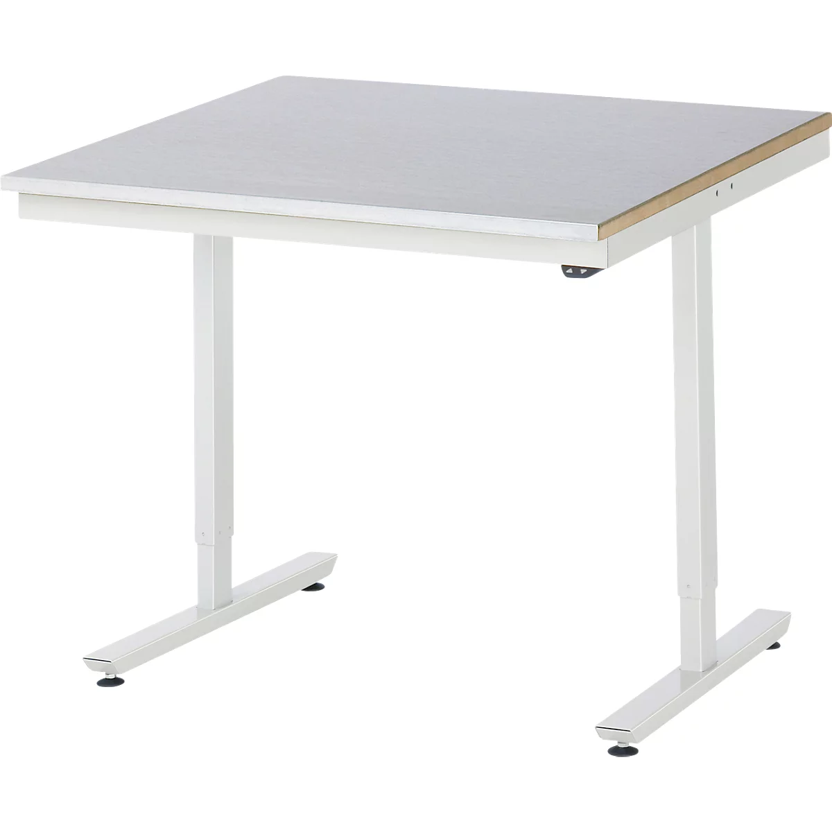 Rau werktafel Adlatus, elektrisch in hoogte verstelbaar, 25 mm MDF-plaat, plaatstalen bekleding, 150 kg, B 1000 x D 1000 x H 720-1120 mm, zilver/grijs