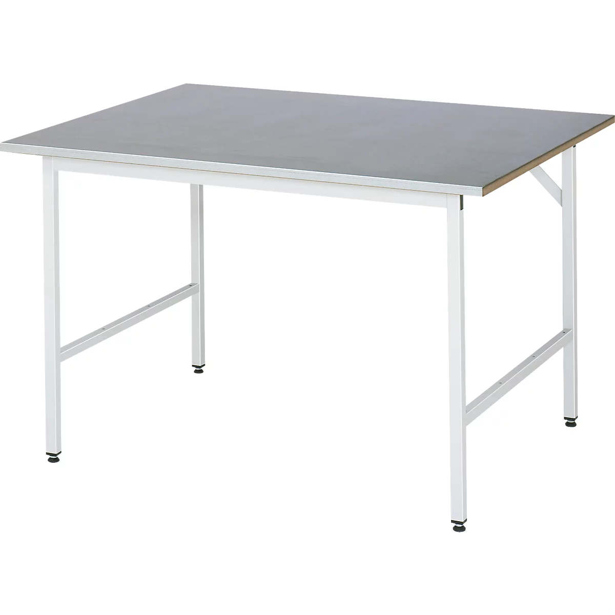 Rau werktafel Jerry, handmatig in hoogte verstelbaar, 25 mm MDF-plaat met plaatstalen bekleding, tot 300 kg, B 1250 x D 1000 x H 800-850 mm, zilver/lichtgrijs
