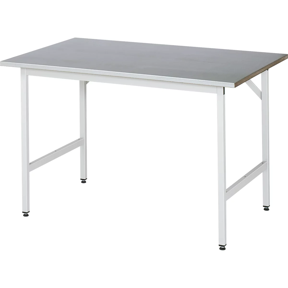 Rau werktafel Jerry, handmatig in hoogte verstelbaar, 25 mm MDF-plaat met plaatstalen bekleding, tot 300 kg, B 1250 x D 800 x H 800-850 mm, zilver/grijs