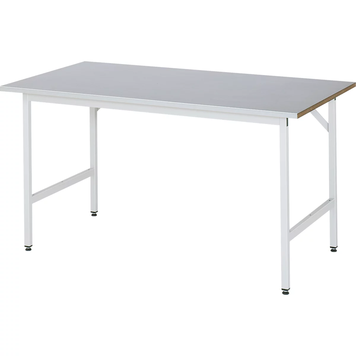 Rau werktafel Jerry, handmatig in hoogte verstelbaar, 25 mm MDF-plaat met plaatstalen bekleding, tot 300 kg, B 1500 x D 800 x H 800-850 mm, zilver/lichtgrijs