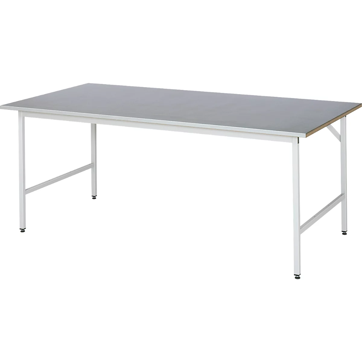 Rau werktafel Jerry, handmatig in hoogte verstelbaar, 25 mm MDF-plaat met plaatstalen bekleding, tot 300 kg, B 2000 x D 1000 x H 800-850 mm, zilver/lichtgrijs