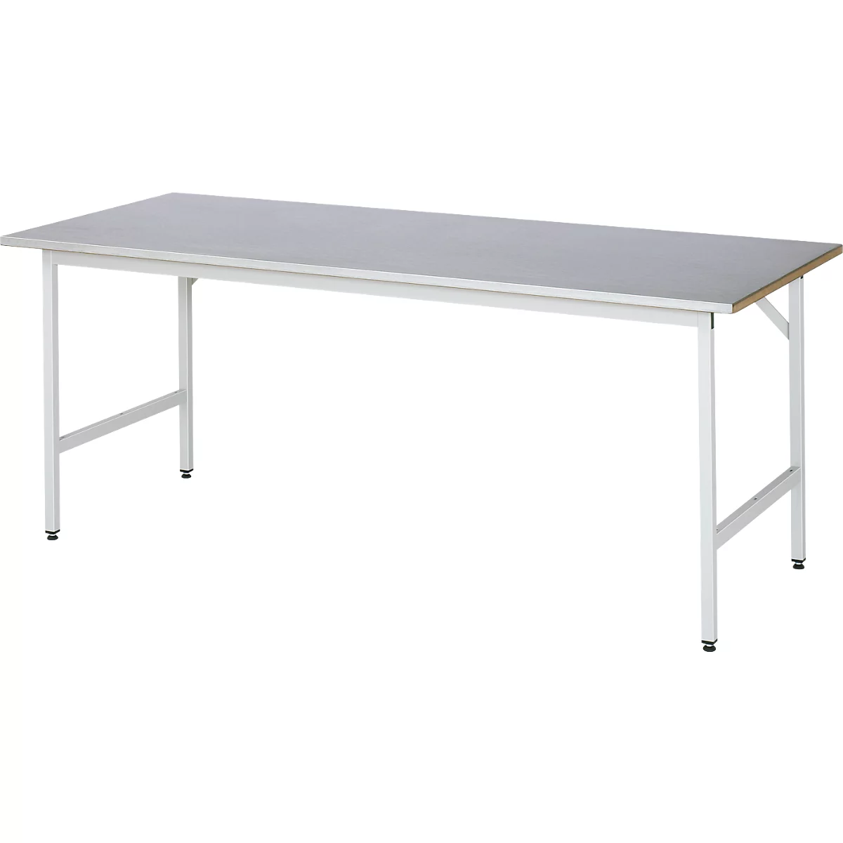 Rau werktafel Jerry, handmatig in hoogte verstelbaar, 25 mm MDF-plaat met plaatstalen bekleding, tot 300 kg, B 2000 x D 800 x H 800-850 mm, zilver/grijs
