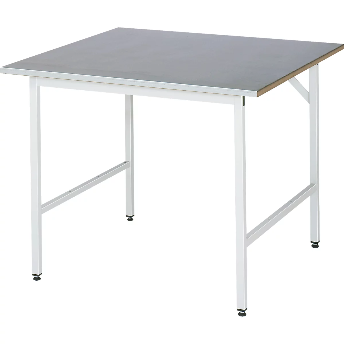 Rau werktafel Jerry, handmatig in hoogte verstelbaar, 25 mm MDF-plaat met plaatstalen bekleding, tot 300 kg, B 750 x D 1000 x H 800-850 mm, zilver/lichtgrijs