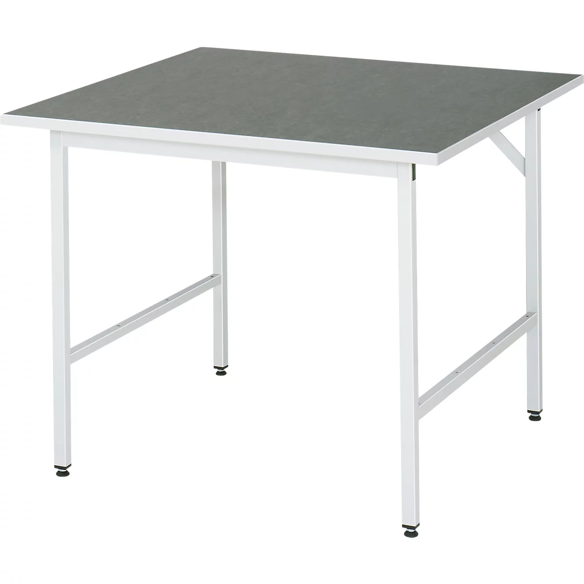 Rau werktafel Jerry, handmatig in hoogte verstelbaar, 25 mm spaanplaat met linoleum bekleding, tot 300 kg, B 1000 x D 1000 x H 800-850 mm, lichtgrijs/lichtgrijs