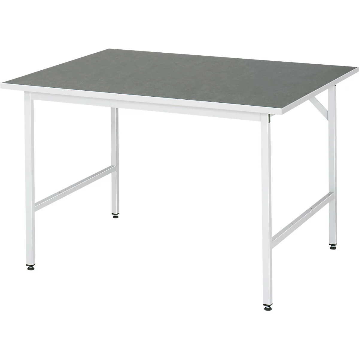Rau werktafel Jerry, handmatig in hoogte verstelbaar, 25 mm spaanplaat met linoleum bekleding, tot 300 kg, B 1250 x D 1000 x H 800-850 mm, lichtgrijs/lichtgrijs