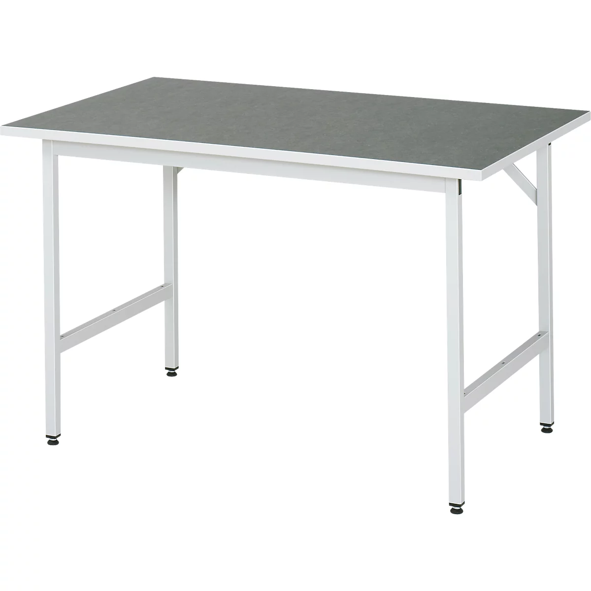 Rau werktafel Jerry, handmatig in hoogte verstelbaar, 25 mm spaanplaat met linoleum bekleding, tot 300 kg, B 1250 x D 800 x H 800-850 mm, lichtgrijs/lichtgrijs