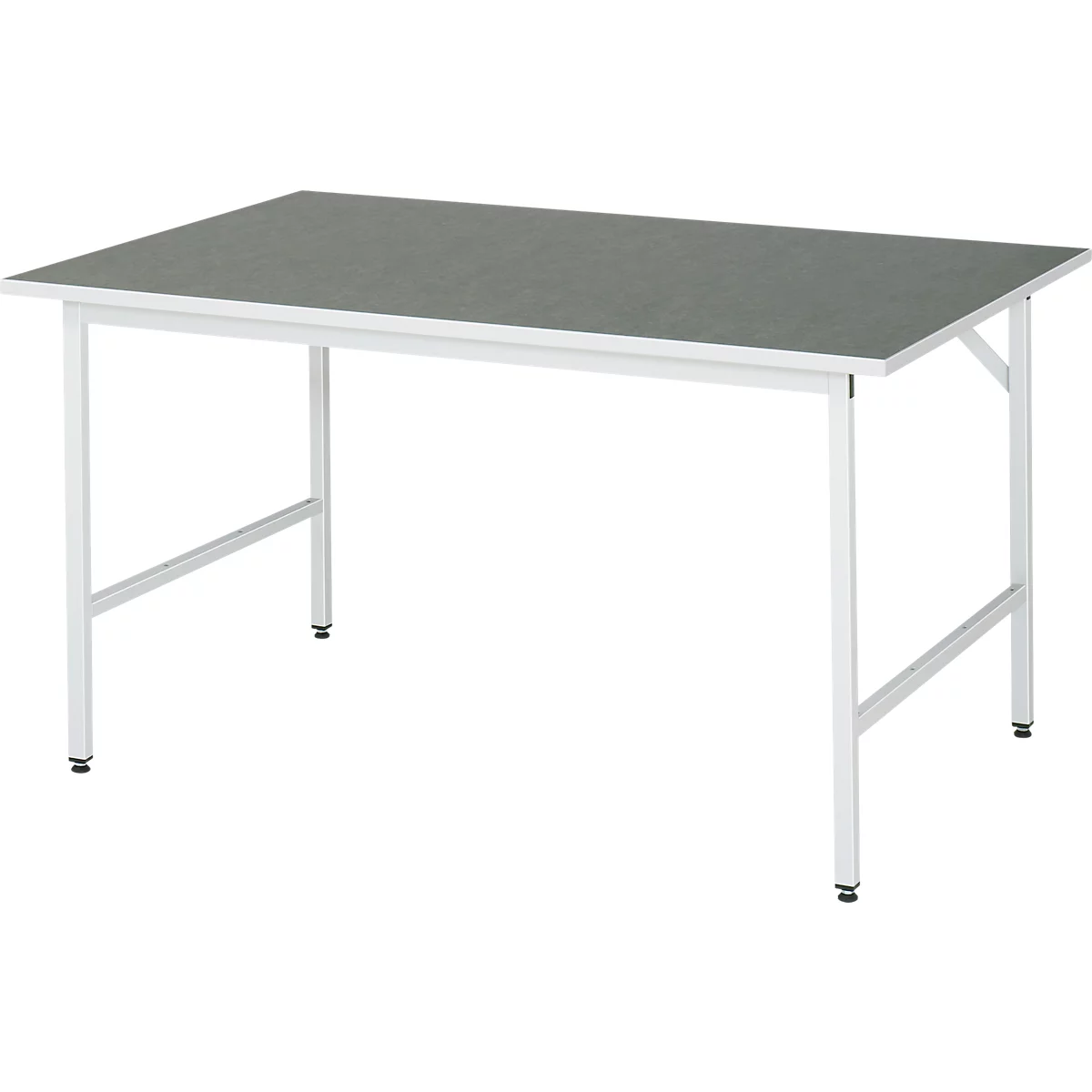 Rau werktafel Jerry, handmatig in hoogte verstelbaar, 25 mm spaanplaat met linoleum bekleding, tot 300 kg, B 1500 x D 1000 x H 800-850 mm, lichtgrijs/lichtgrijs