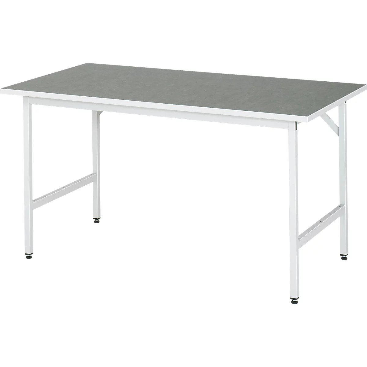 Rau werktafel Jerry, handmatig in hoogte verstelbaar, 25 mm spaanplaat met linoleum bekleding, tot 300 kg, B 1500 x D 800 x H 800-850 mm, lichtgrijs/lichtgrijs