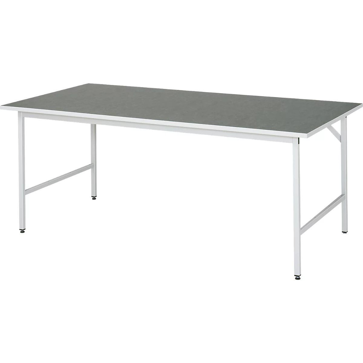 Rau werktafel Jerry, handmatig in hoogte verstelbaar, 25 mm spaanplaat met linoleum bekleding, tot 300 kg, B 2000 x D 1000 x H 800-850 mm, lichtgrijs/lichtgrijs