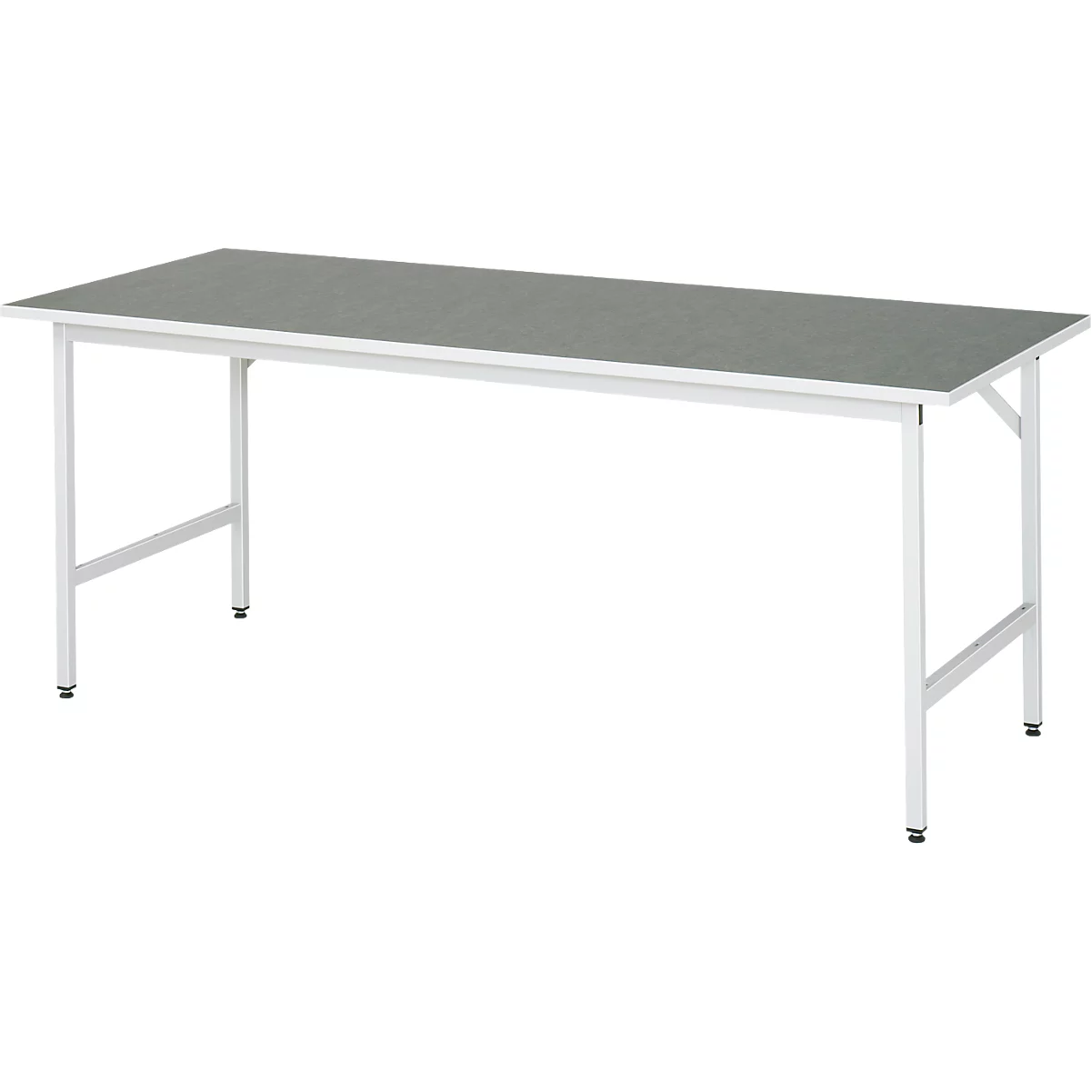 Rau werktafel Jerry, handmatig in hoogte verstelbaar, 25 mm spaanplaat met linoleum bekleding, tot 300 kg, B 2000 x D 800 x H 800-850 mm, lichtgrijs/lichtgrijs