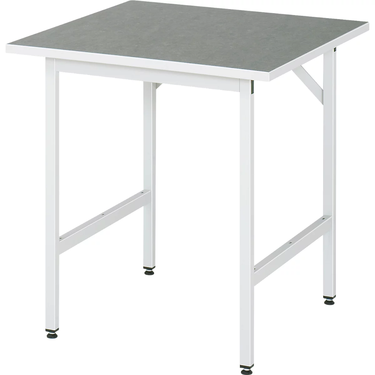 Rau werktafel Jerry, handmatig in hoogte verstelbaar, 25 mm spaanplaat met linoleum bekleding, tot 300 kg, B 750 x D 800 x H 800-850 mm, lichtgrijs/lichtgrijs