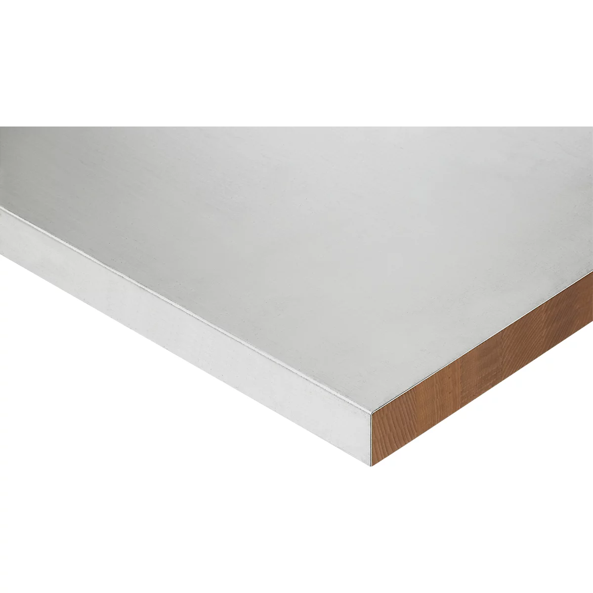 Rau werktafel Tom, handmatig in hoogte verstelbaar, 25 mm MDF blad met roestvrij stalen bekleding, tot 500 kg, B 1250 x D 800 x H 760-1080 mm, zilver/lichtgrijs
