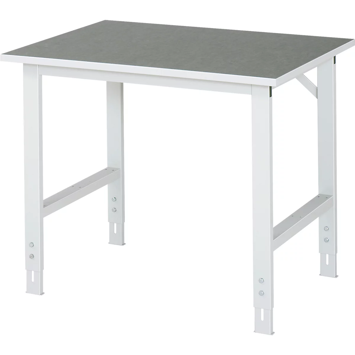 Rau werktafel Tom, handmatig in hoogte verstelbaar, 25 mm spaanplaat met linoleum bekleding, tot 500 kg, B 1000 x D 800 x H 760-1080 mm, lichtgrijs/lichtgrijs