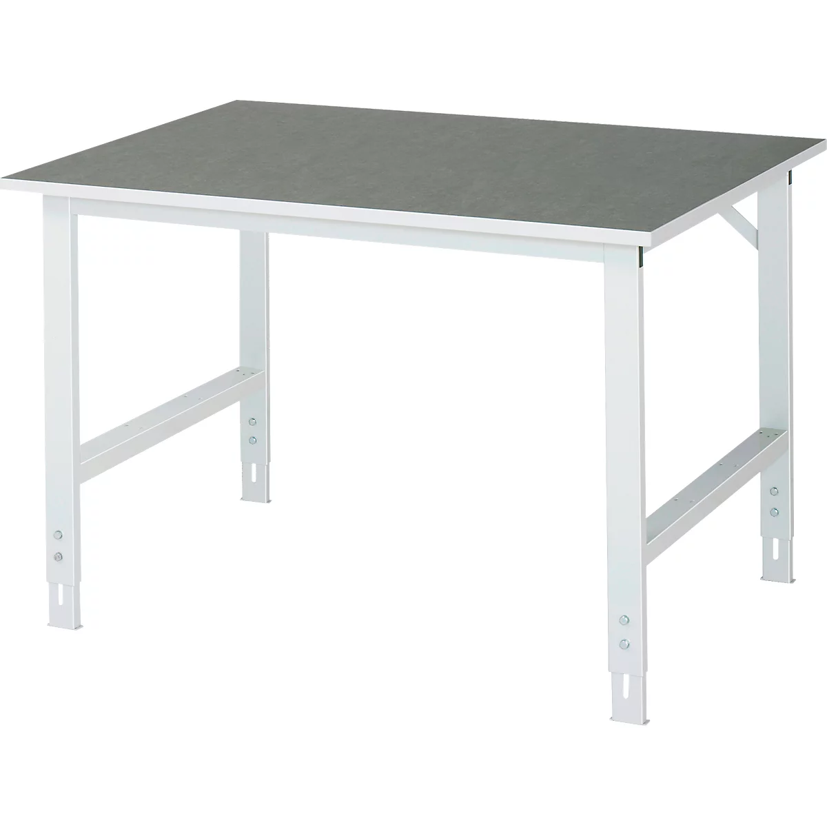Rau werktafel Tom, handmatig in hoogte verstelbaar, 25 mm spaanplaat met linoleum bekleding, tot 500 kg, B 1250 x D 1000 x H 760-1080 mm, lichtgrijs/lichtgrijs