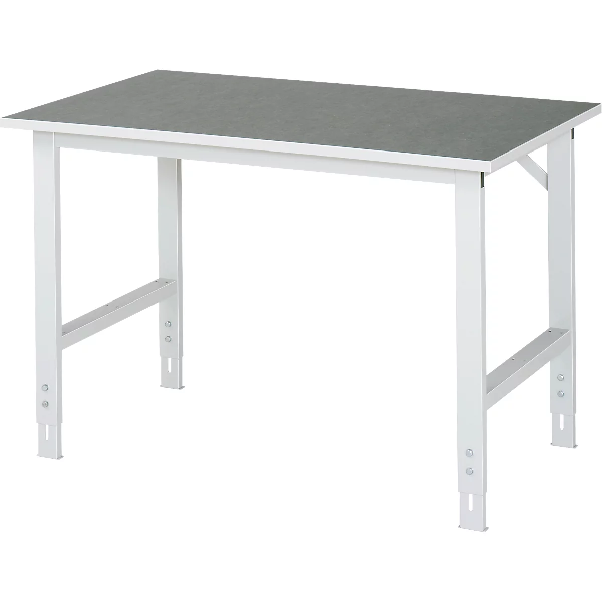 Rau werktafel Tom, handmatig in hoogte verstelbaar, 25 mm spaanplaat met linoleum bekleding, tot 500 kg, B 1250 x D 800 x H 760-1080 mm, lichtgrijs/lichtgrijs