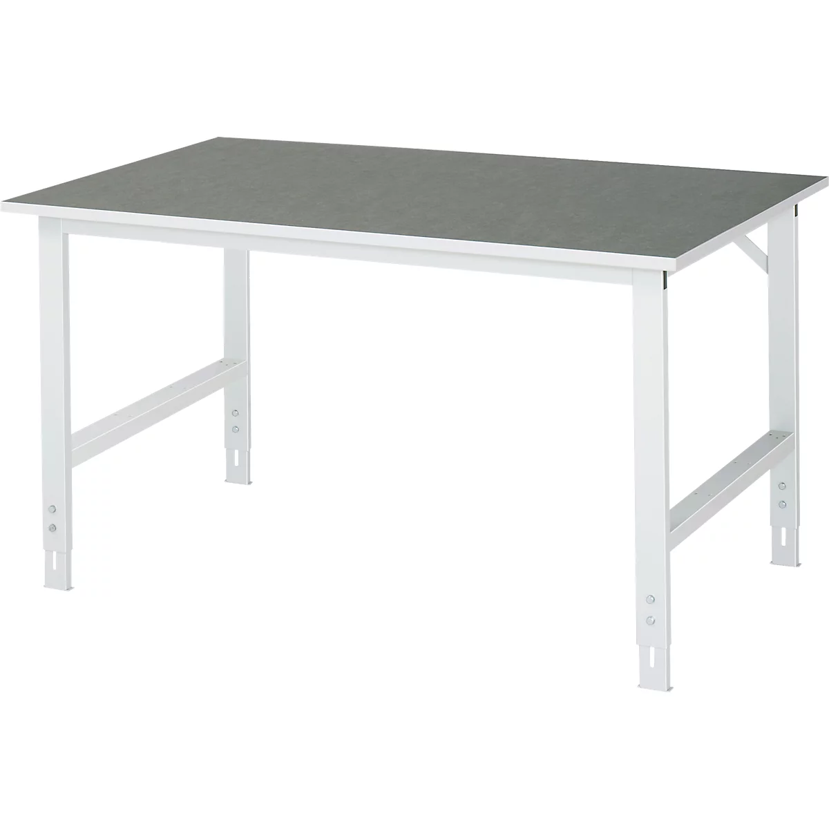 Rau werktafel Tom, handmatig in hoogte verstelbaar, 25 mm spaanplaat met linoleum bekleding, tot 500 kg, B 1500 x D 1000 x H 760-1080 mm, lichtgrijs/lichtgrijs