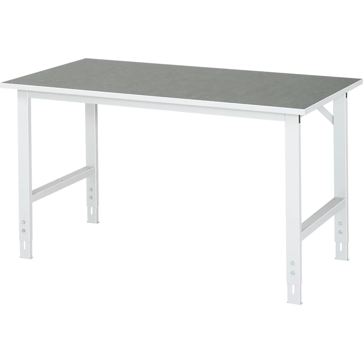 Rau werktafel Tom, handmatig in hoogte verstelbaar, 25 mm spaanplaat met linoleum bekleding, tot 500 kg, B 1500 x D 800 x H 760-1080 mm, lichtgrijs/lichtgrijs