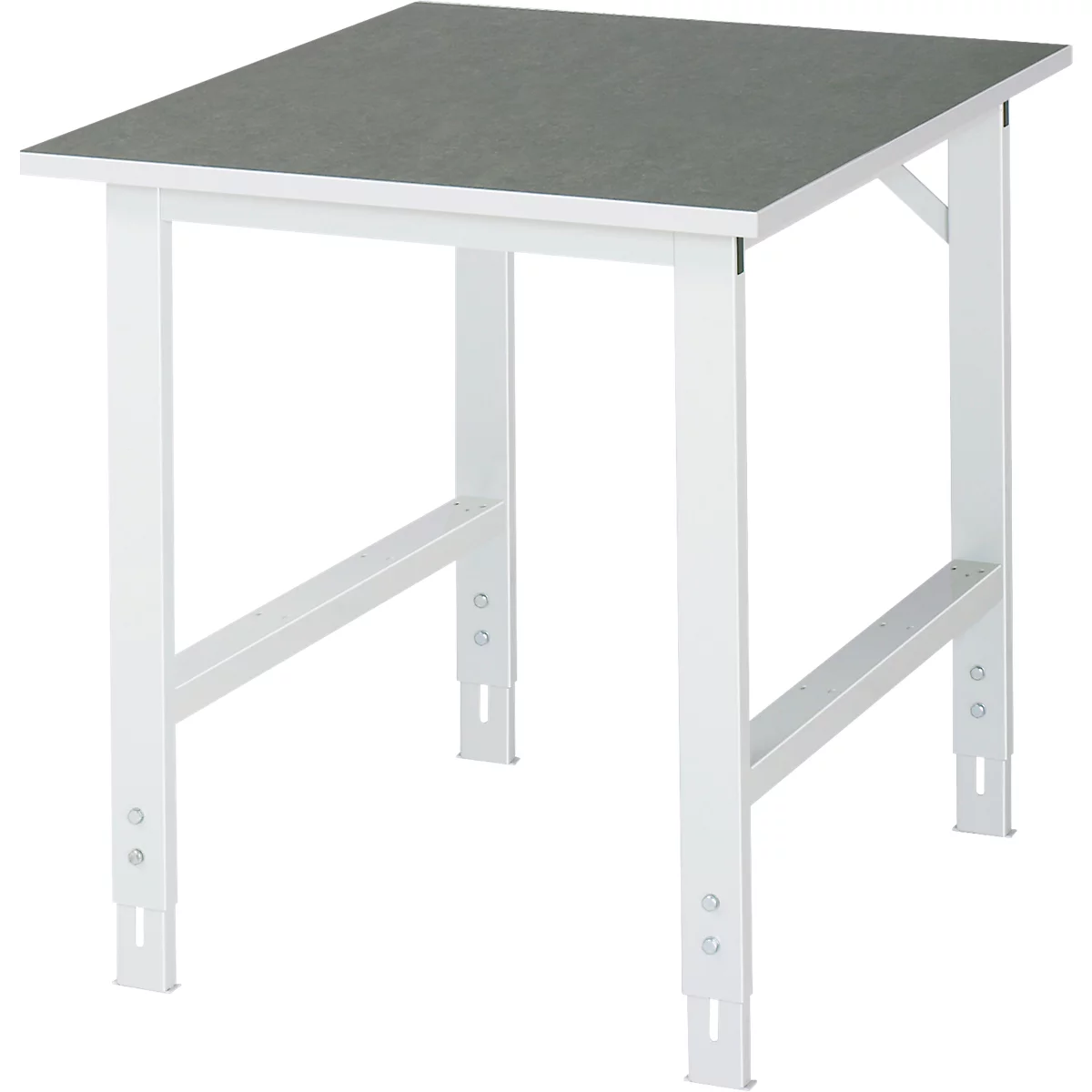 Rau werktafel Tom, handmatig in hoogte verstelbaar, 25 mm spaanplaat met linoleum bekleding, tot 500 kg, B 750 x D 1000 x H 760-1080 mm, lichtgrijs/lichtgrijs