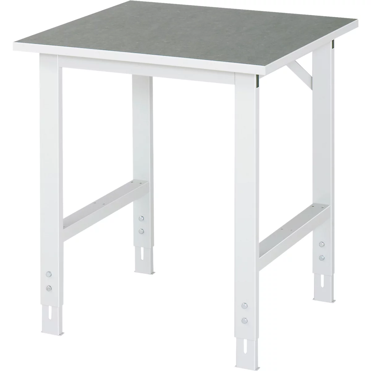 Rau werktafel Tom, handmatig in hoogte verstelbaar, 25 mm spaanplaat met linoleum bekleding, tot 500 kg, B 750 x D 800 x H 760-1080 mm, lichtgrijs/lichtgrijs