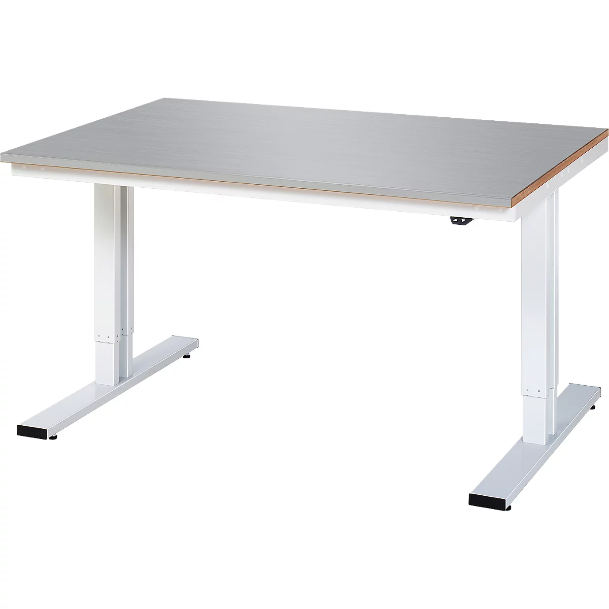 Rau Werktisch Adlatus, elektrisch höhenverstellbar, 25 mm MDF-Platte mit Edelstahlbelag, bis 300 kg, B 1500 x T 1000 x H 720-1120 mm, silber/lichtgrau