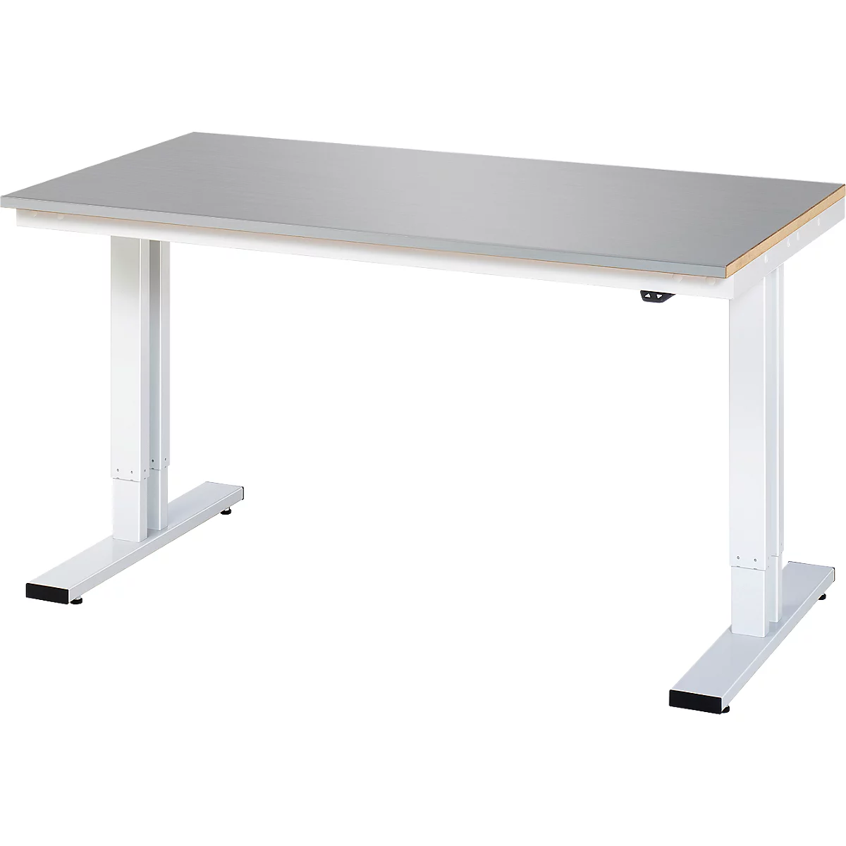 Rau Werktisch Adlatus, elektrisch höhenverstellbar, 25 mm MDF-Platte mit Edelstahlbelag, bis 300 kg, B 1500 x T 800 x H 720-1120 mm, silber/lichtgrau