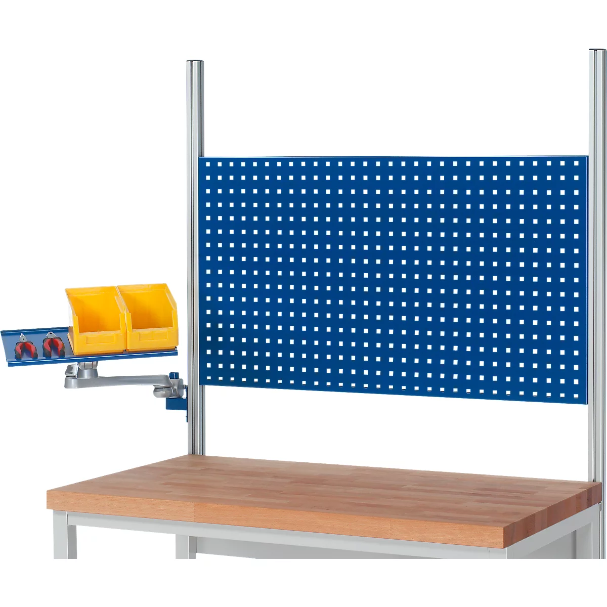 Rau zwenkarm voor in hoogte verstelbare werkpleksystemen Series E, inclineerbaar legbord met opstaande randen, B 445 x D 250 x H 15 mm, tot 15 kg