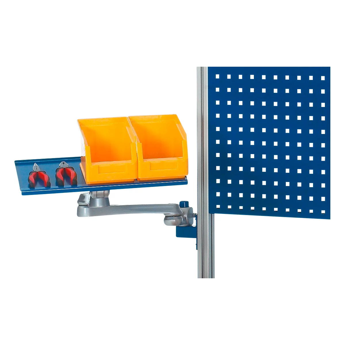 Rau zwenkarm voor in hoogte verstelbare werkpleksystemen Series E, inclineerbaar legbord met opstaande randen, B 445 x D 250 x H 15 mm, tot 15 kg