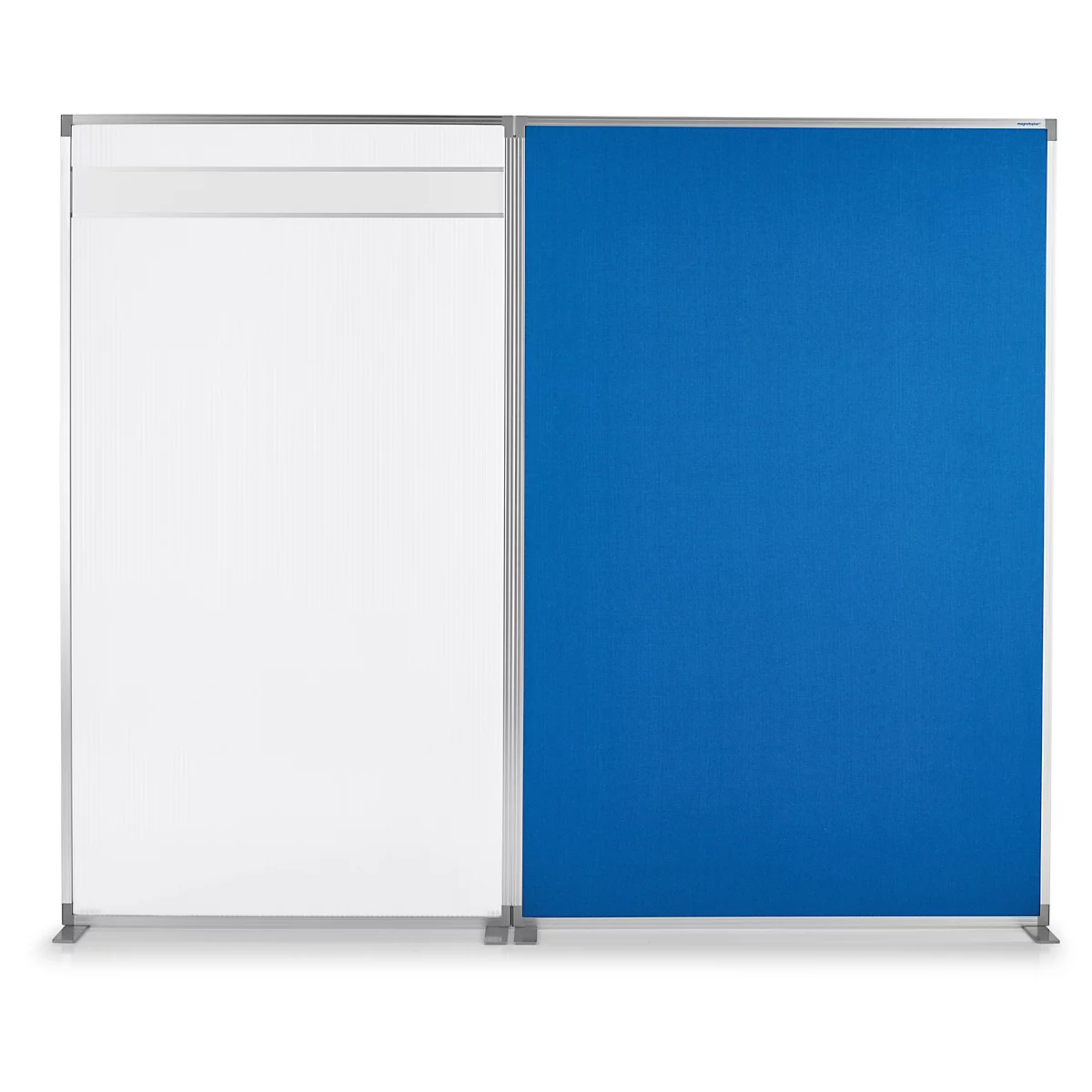 Raumteiler magnetoplan, Textil doppelseitig/Metall, T-Tuss, B 1250 x T 350 x H 1800 mm, taubenblau