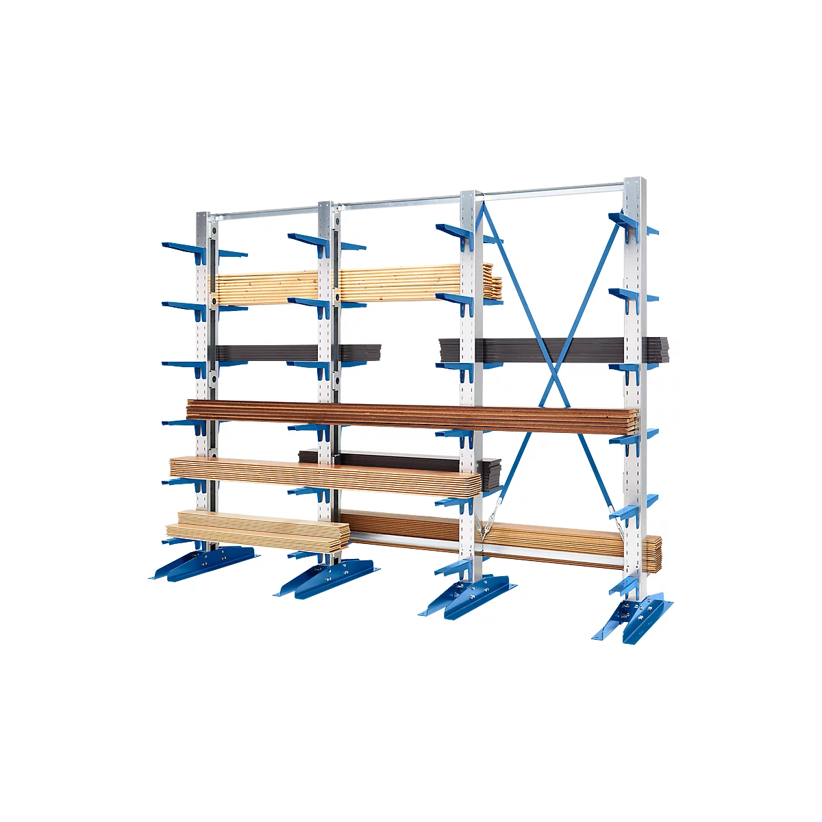 Rayonnage à cantilever KRM, utilisable des deux côtés, 3 hauteurs et longueurs de rayonnage, longueurs de cantilever 400 ou 500 mm