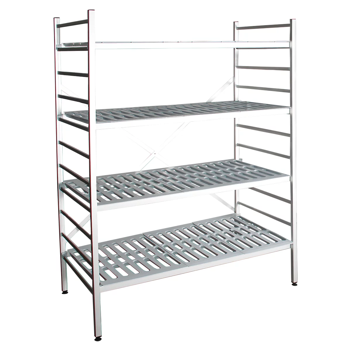 Rayonnage à emboîter aluminium, module de base, avec 4 étagères grillagées en plastique, H 1800 x l. 1000 x P 500 mm
