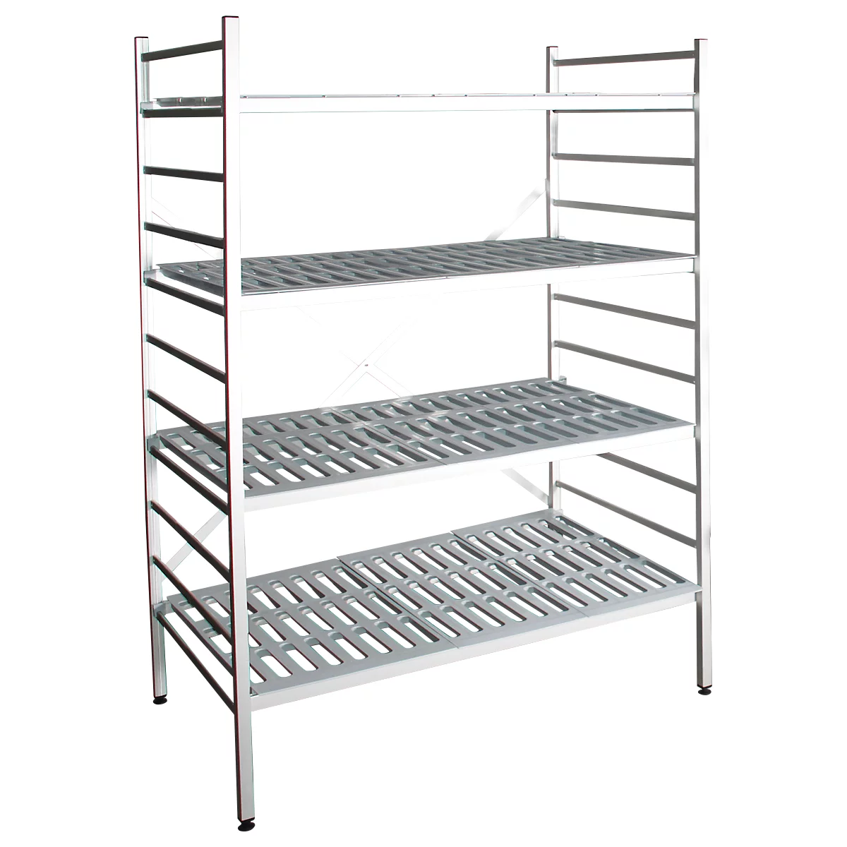 Rayonnage à emboîter aluminium, module de base, avec 4 étagères grillagées en plastique, H 1800 x l. 1000 x P 600 mm