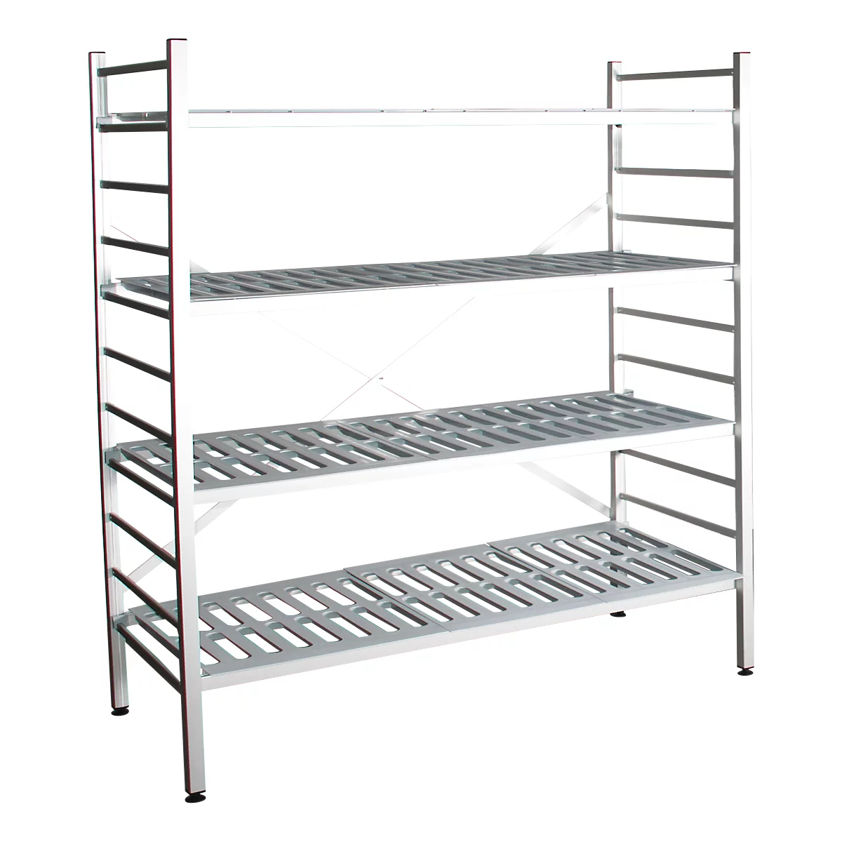 Rayonnage à emboîter aluminium, module de base, avec 4 étagères grillagées en plastique, H 1800 x l. 1200 x P 400 mm