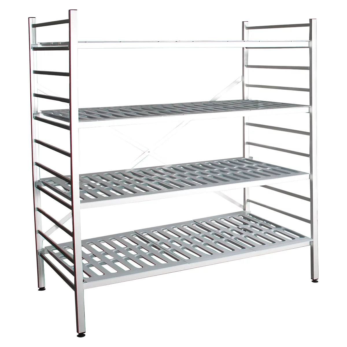 Rayonnage à emboîter aluminium, module de base, avec 4 étagères grillagées en plastique, H 1800 x l. 1200 x P 500 mm