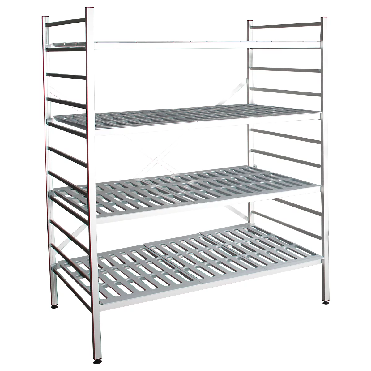 Rayonnage à emboîter aluminium, module de base, avec 4 étagères grillagées en plastique, H 1800 x l. 1200 x P 600 mm